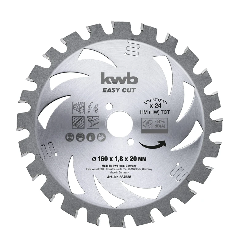 kwb 160mm Circular Saw Blade for Efficient Cutting, Made in Germany, Ideal for Metals, Wood, and Plastics