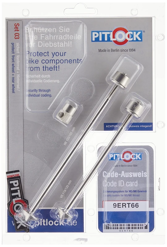 Pitlock Set 03 Front and Rear Wheel Locking Skewers: High-Security Anti-Theft Bicycle Lock System, Precision Stainless Steel Construction, Tamper-Proof Design for Ultimate Bike Protection