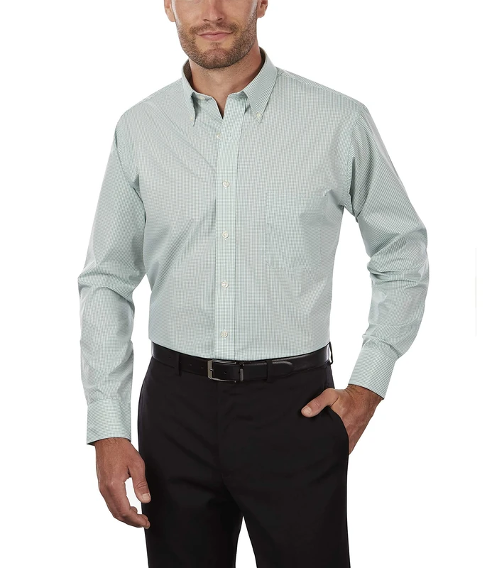 Van Heusen Men's Dress Shirt Regular Fit Pinpoint Stripe, Green Chicory, 15.5"-16" Neck 33"-34" Sleeve