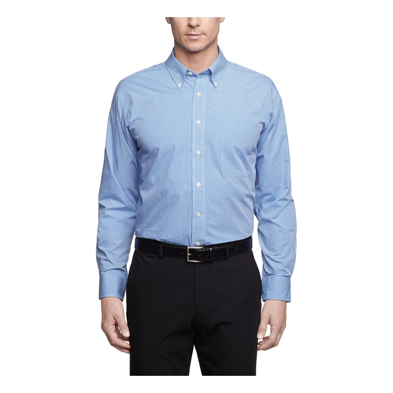 Van Heusen Men's Regular Fit Gingham Button Down Collar Dress Shirt, Periwinkle, Large