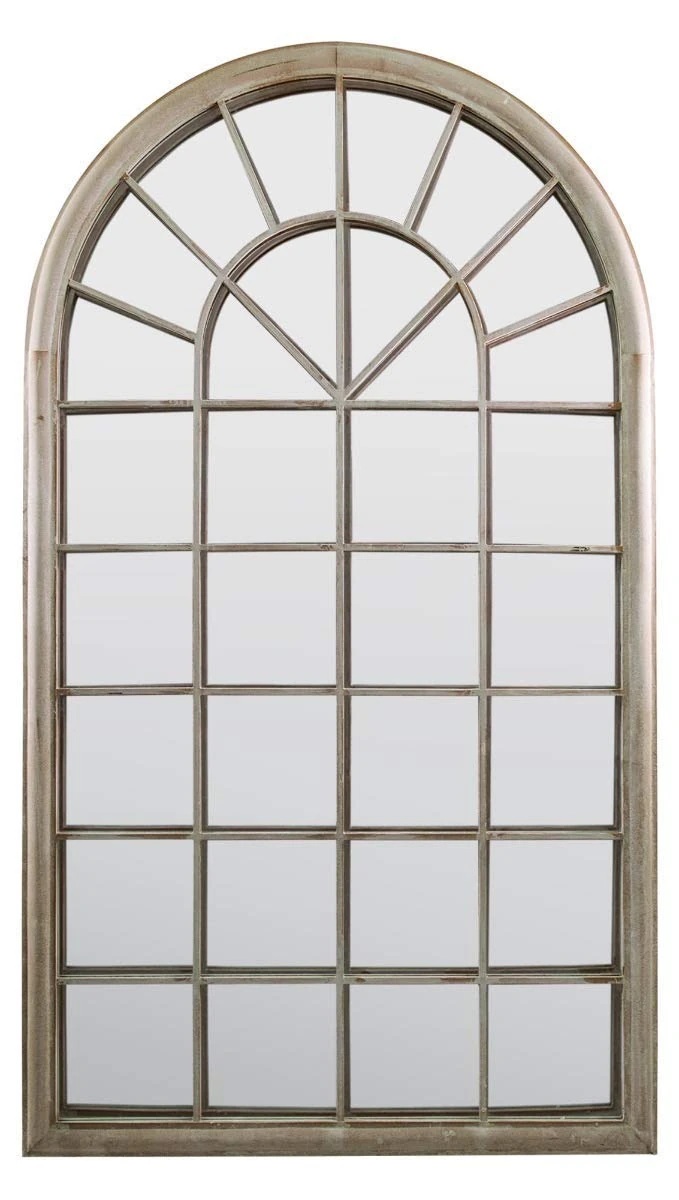 MirrorOutlet GMA011 Large New Rustic Multi Panelled Arched Window Garden Outdoor Mirror 4ft3 x 2ft6, Sandstone