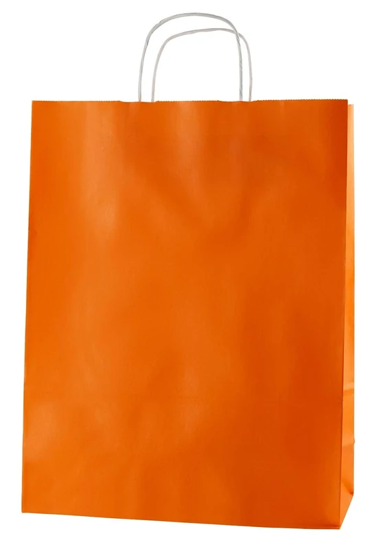 Thepaperbagstore 100 Orange Large Paper Bags With Handles - 32x12x41cm - Colourful Gift Bags for Adults and Kids - for Shopping, Party, Retail, Birthdays and Weddings