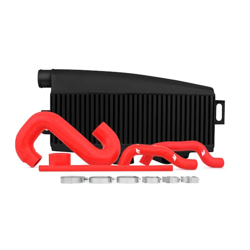Mishimoto MMTMIC-WRX-01BKRD Performance Top-Mount Intercooler Kit fits Subaru WRX/STI, Black Cooler, Red Hose, 2002-2007