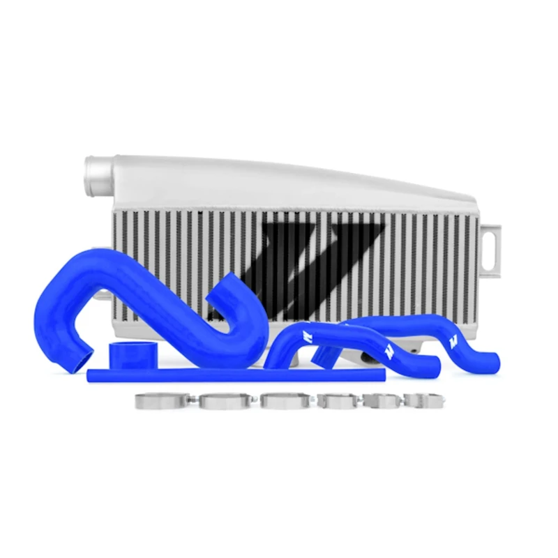 Mishimoto MMTMIC-WRX-01SLBL Performance Top-Mount Intercooler Kit fits Subaru WRX/STI, Silver Cooler Blue Hose 2002-2007