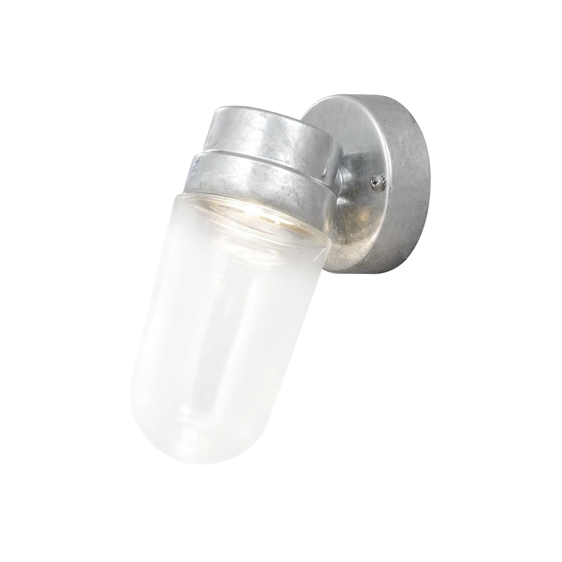 Konstsmide Outdoor Wall Light Mains Powered/Vega Down Outdoor Wall Light/High Power LED Dimmable Replaceable 1 x 8 W Wall Lamp/Clear Glass Globe/RAW Galvanised Steel/IP54/Outside Light