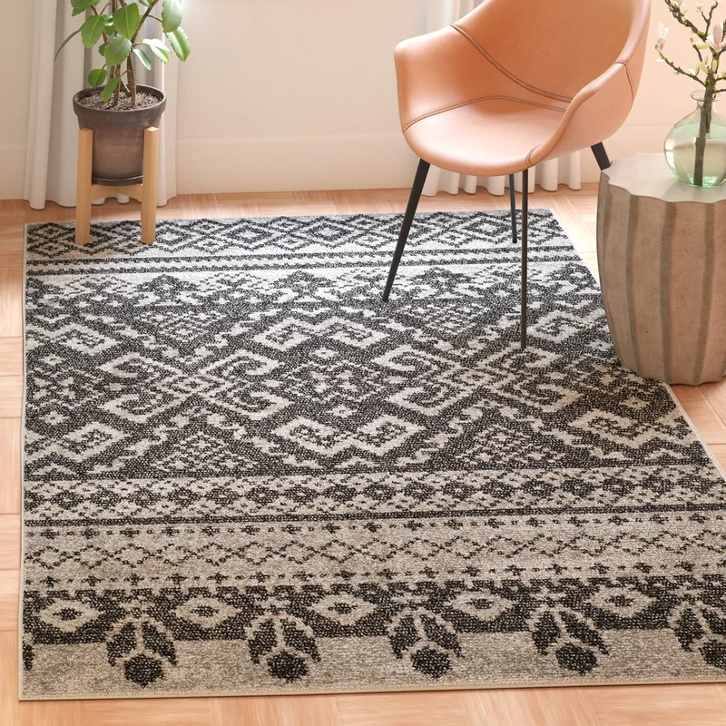 Safavieh Boho Indoor Woven Rectangle Area Rug, Adirondack Collection, ADR107, in Silver / Black, 91 X 152 cm for Living Room, Bedroom or Any Indoor Space