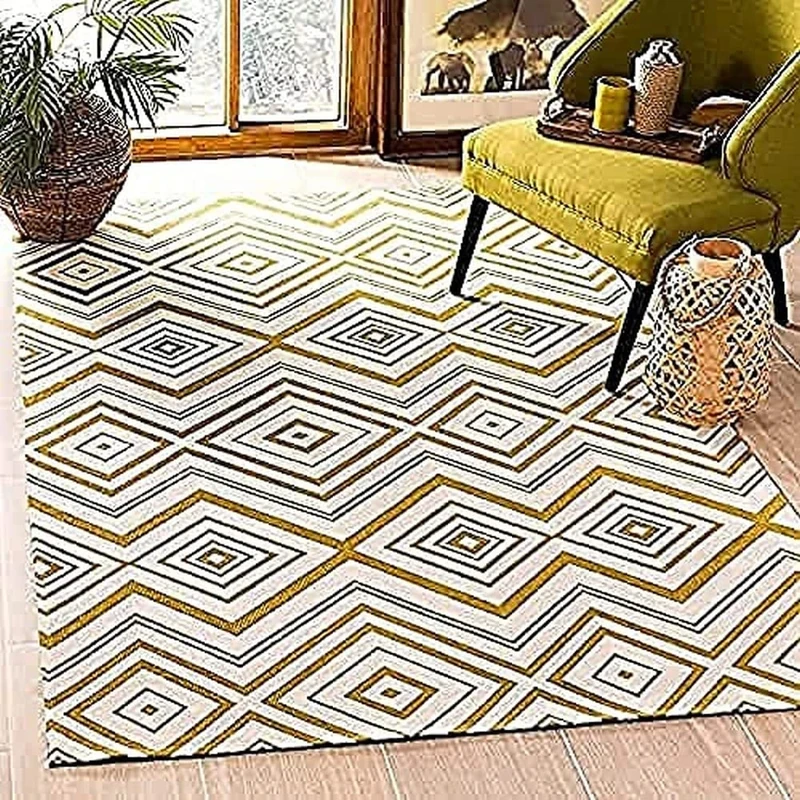 SAFAVIEH Whimsical Rug for Living Room, Dining Room, Bedroom - Cedar Brook Collection, Short Pile, in Ivory and Citron, 122 X 183 cm