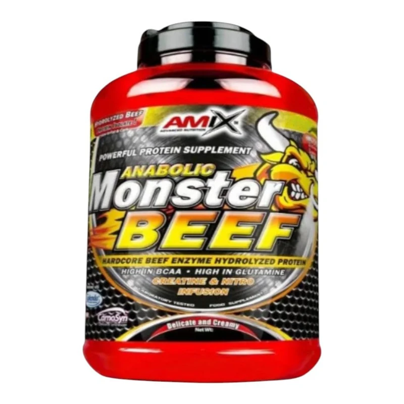 Amix - Monster Beef Protein - Dietary Supplement - Performance Enhancement - Whey Protein - Glutamine Powder - Nutrition - Beef Protein - Chocolate Flavor - 1 kg Tub