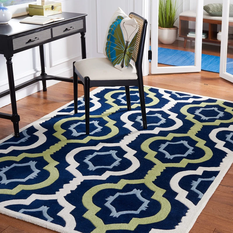 Safavieh Contemporary Indoor Hand Tufted Rectangle Area Rug, Chatham Collection, CHT747, in Dark Blue / Multi, 152 X 244 cm for Living Room, Bedroom or Any Indoor Space
