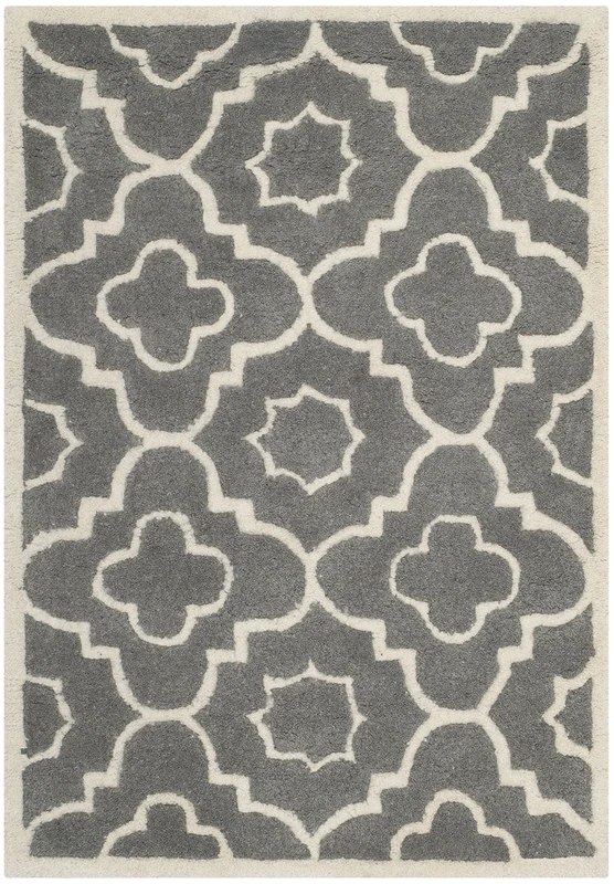 Safavieh Contemporary Indoor Hand Tufted Accent Area Rug, Chatham Collection, CHT750, in Dark Grey / Ivory, 61 X 91 cm for Living Room, Bedroom or Any Indoor Space