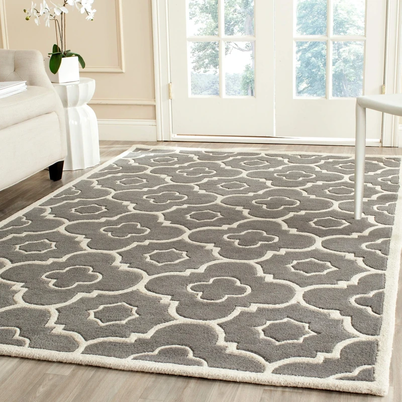 Safavieh Contemporary Indoor Hand Tufted Rectangle Area Rug, Chatham Collection, CHT750, in Dark Grey / Ivory, 122 X 183 cm for Living Room, Bedroom or Any Indoor Space