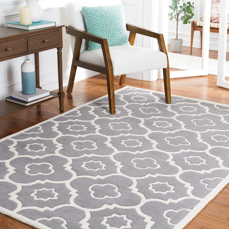 Safavieh Contemporary Indoor Hand Tufted Rectangle Area Rug, Chatham Collection, CHT750, in Dark Grey / Ivory, 152 X 244 cm for Living Room, Bedroom or Any Indoor Space