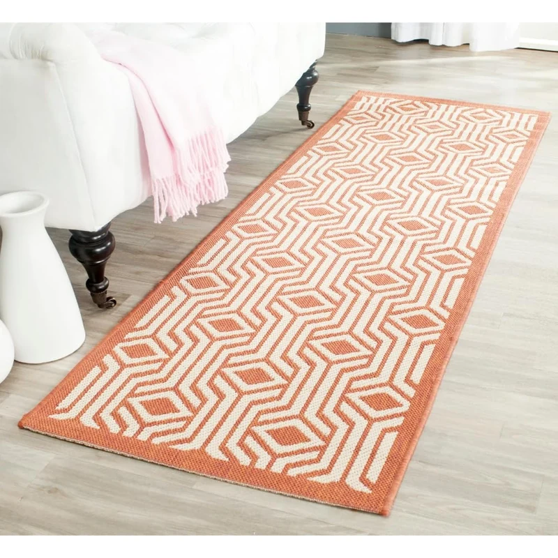 Safavieh Contemporary Indoor/Outdoor Woven Runner Area Rug, Courtyard Collection, CY6113, in Beige / Terracotta, 69 X 201 cm for Garden, Patio or Any Outdoor Space