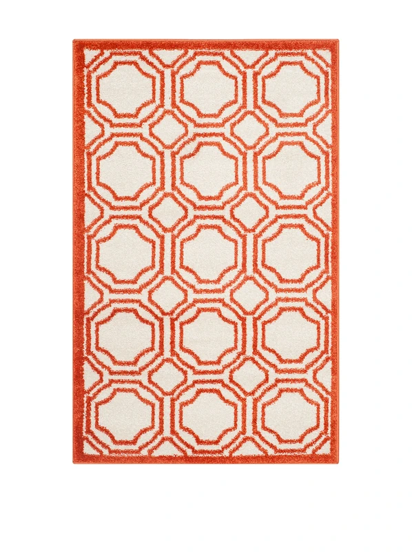 Safavieh Geometric Indoor/Outdoor Woven Rectangle Area Rug, Amherst Collection, AMT411, in Ivory / Orange, 76 X 122 cm for Garden, Patio or Any Outdoor Space