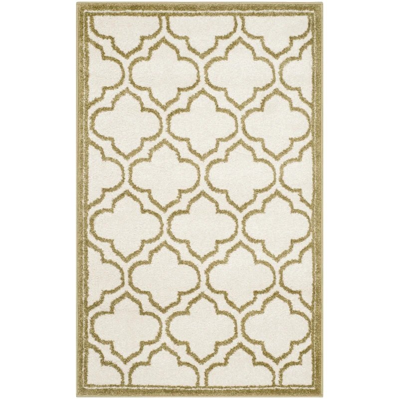 Safavieh Trellis Indoor/Outdoor Woven Rectangle Area Rug, Amherst Collection, AMT412, in Ivory / Light Green, 76 X 122 cm for Garden, Patio or Any Outdoor Space - Image 1