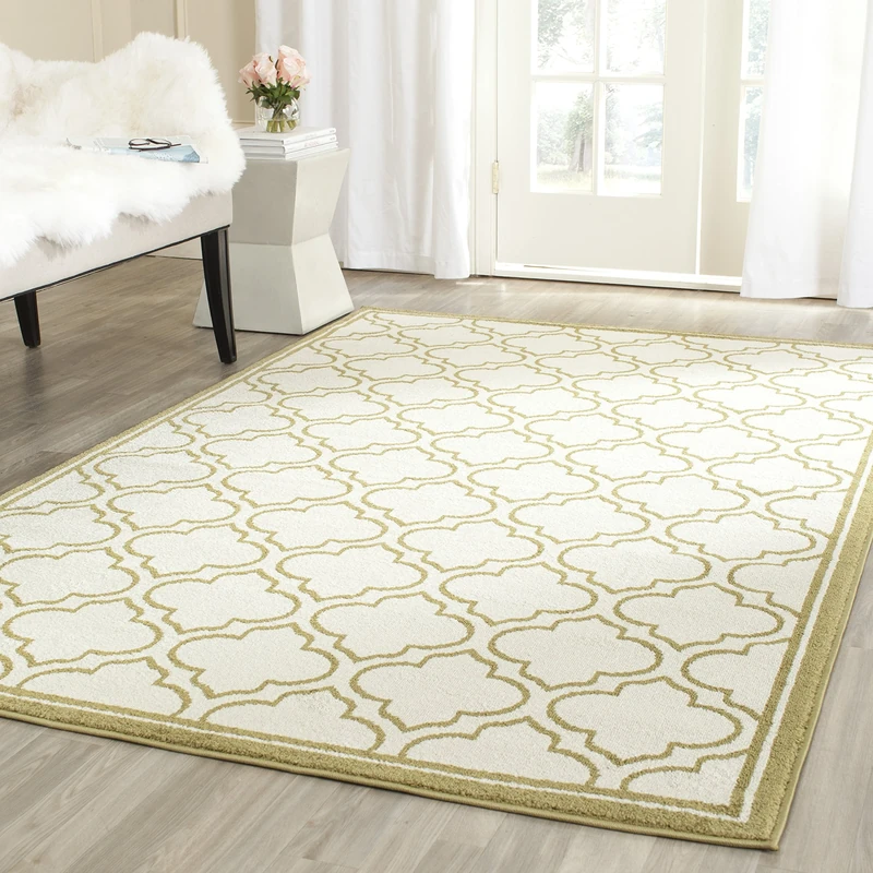Safavieh Trellis Indoor/Outdoor Woven Rectangle Area Rug, Amherst Collection, AMT412, in Ivory / Light Green, 91 X 152 cm for Garden, Patio or Any Outdoor Space