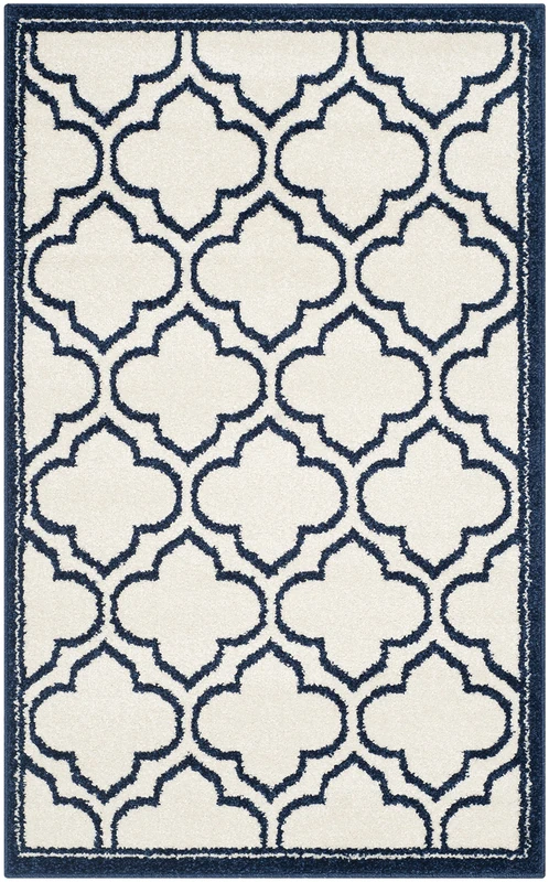 Safavieh Trellis Indoor/Outdoor Woven Rectangle Area Rug, Amherst Collection, AMT412, in Ivory / Navy, 76 X 122 cm for Garden, Patio or Any Outdoor Space