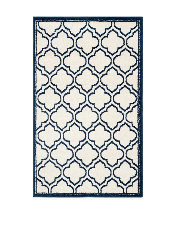 Safavieh Trellis Indoor/Outdoor Woven Rectangle Area Rug, Amherst Collection, AMT412, in Ivory / Navy, 91 X 152 cm for Garden, Patio or Any Outdoor Space
