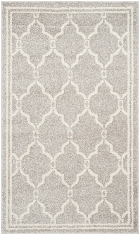 Safavieh Trellis Indoor/Outdoor Woven Rectangle Area Rug, Amherst Collection, AMT414, in Light Grey / Ivory, 91 X 152 cm for Garden, Patio or Any Outdoor Space