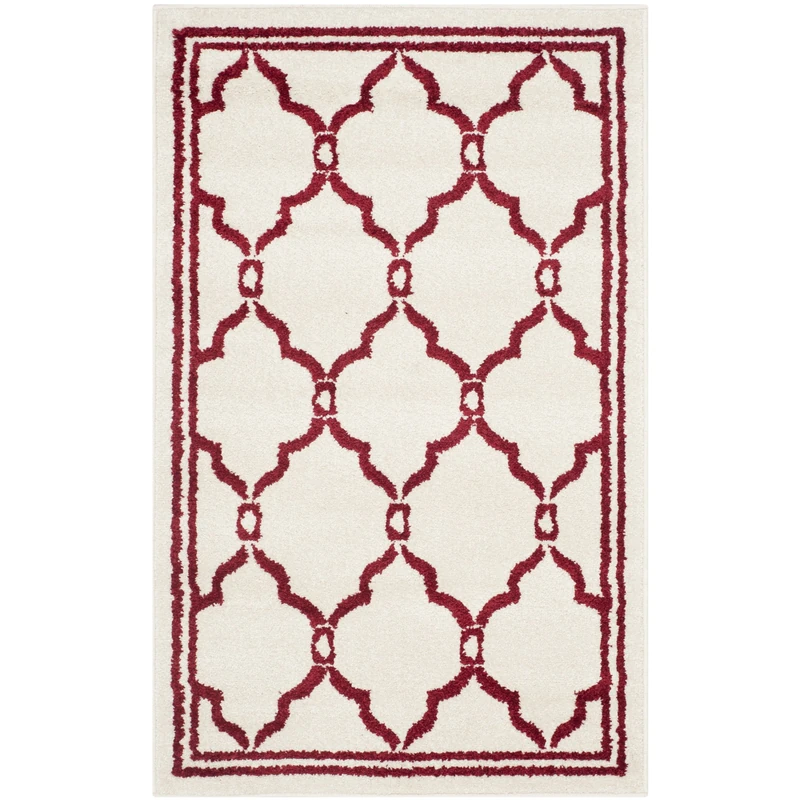 Safavieh Trellis Indoor/Outdoor Woven Rectangle Area Rug, Amherst Collection, AMT414, in Ivory / Red, 76 X 122 cm for Garden, Patio or Any Outdoor Space