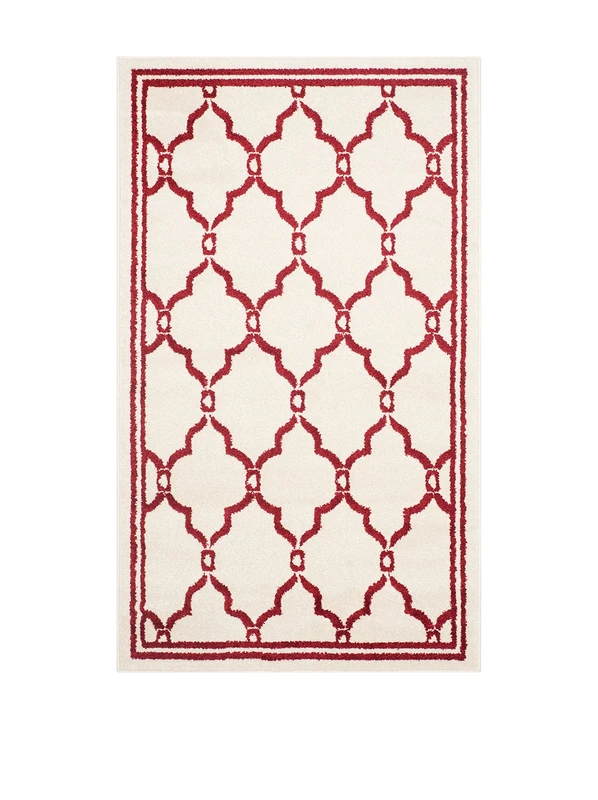 Safavieh Trellis Indoor/Outdoor Woven Rectangle Area Rug, Amherst Collection, AMT414, in Ivory / Red, 91 X 152 cm for Garden, Patio or Any Outdoor Space