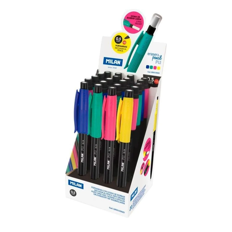 Milan PL1 Touch 185011920 – Mechanical Pencil, Pack of 20, 0.5 mm, Multi-Colour