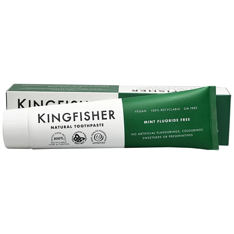 Kingfisher Natural Toothpaste Mint Fluoride-Free | Suitable for Vegetarians & Vegans | Gluten-Free & GM-Free | Ethical Consumer Best Buy | 4 x 100ml Tubes