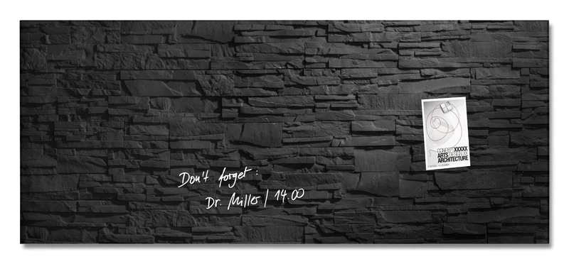 SIGEL GL249 Premium Glass magnetic Board, glossy surface, 130 x 55 cm, easy mounting, Black - Artverum