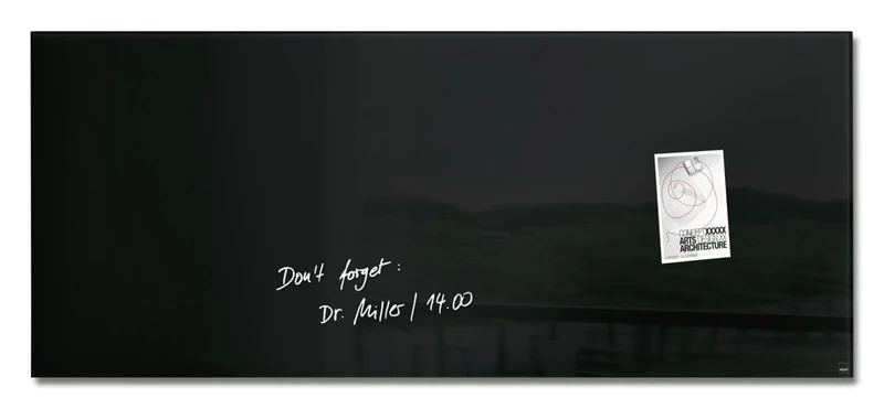 SIGEL GL240 Premium Glass magnetic Board, glossy surface, 130 x 55 cm, easy mounting, Black - Artverum