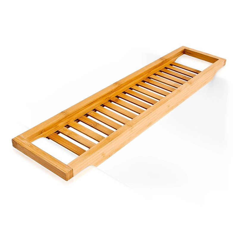 Relaxdays bamboo bath rack, with lattice look, bath bridge for soap or sponges, with holders, natural, H x W x D approx. 4 x 64 x 15 cm