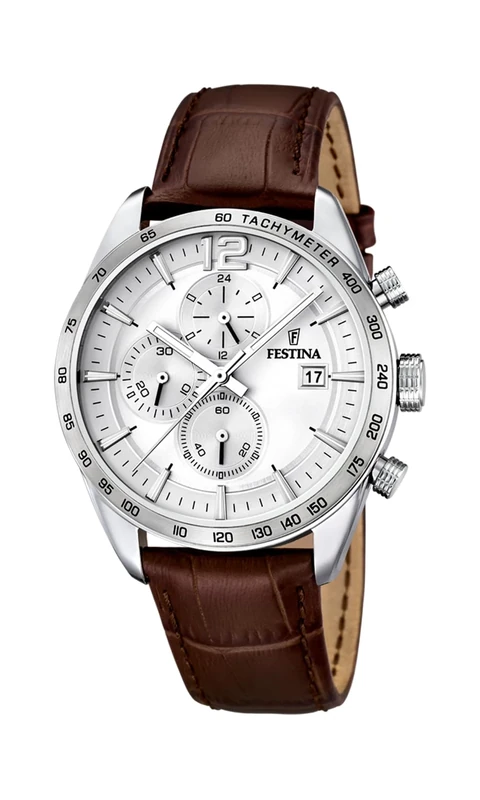 Festina Men's Quartz Watch with White Dial Chronograph Display and Brown Leather Strap F16760/1