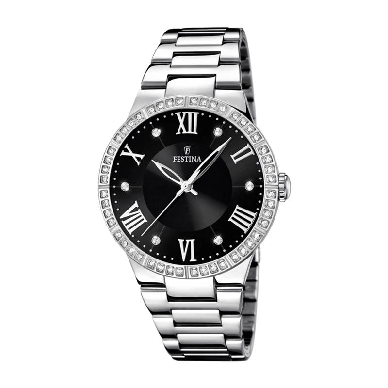 Festina Women's Quartz Watch with Black Dial Analogue Display and Silver Stainless Steel Bracelet F16719/2
