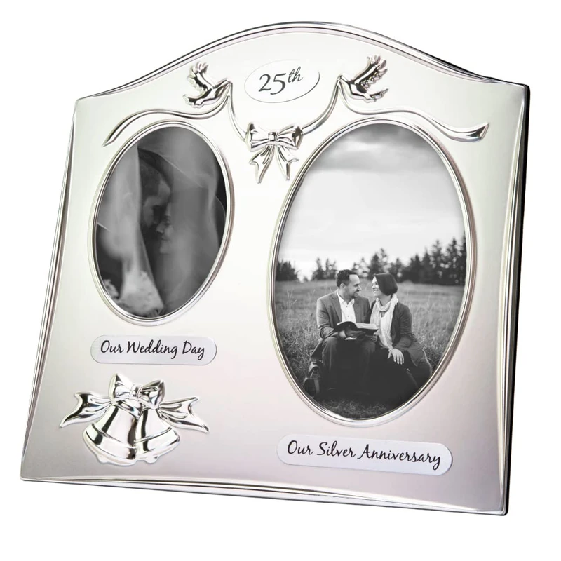Haysom Interiors Traditional Two Tone Silver Plated 25th Silver Anniversary Double Picture Frame - Image 1