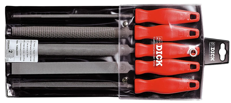 F.DICK 1304 2000 Files/Rasp Set 5 Pieces (Cut 2, Length 200 mm, Plastic Handle, in Plastic Bag) - Image 1