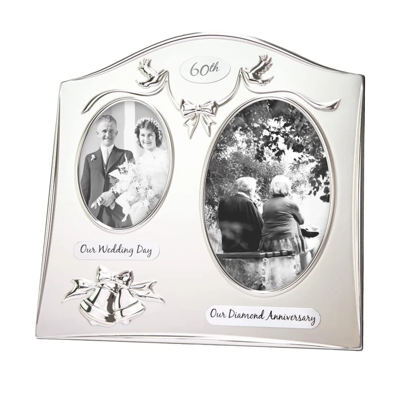 Haysom Interiors Two Tone Silver Plated 60th Diamond Anniversary Double Picture Frame