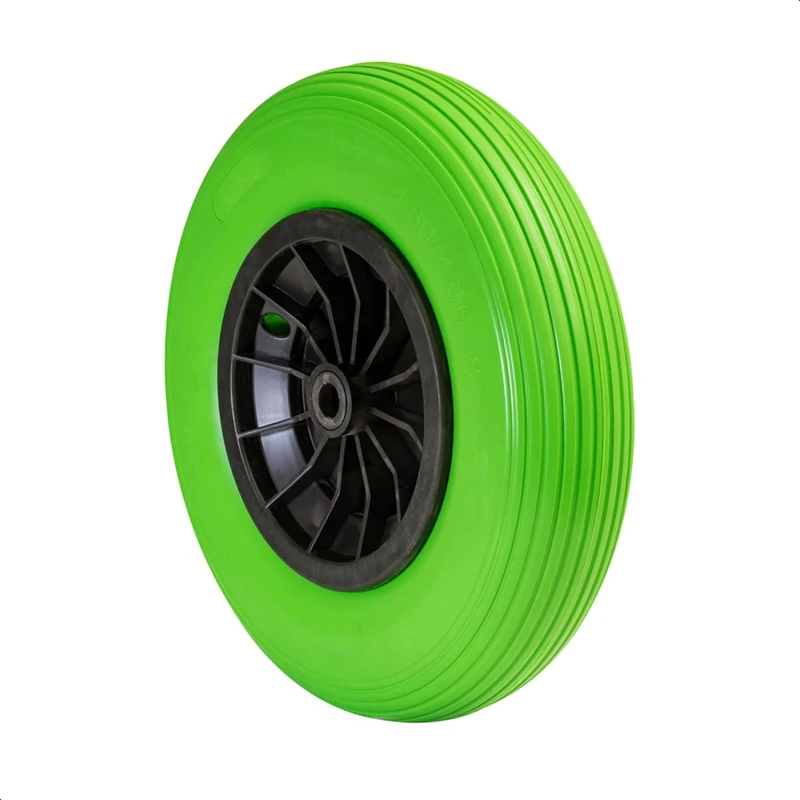 WAGNER wheelbarrow wheel - PUNCTURE PROOF - PU foamed wheel, green/black, diameter Ø wheel 400 mm, rim 75 mm, axle 20 mm,load capacity 100 kg - 04840201