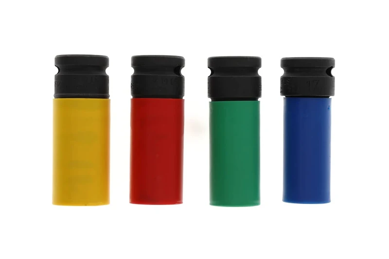 GEDORE Impact wrench socket set with protective sleeves, 4-pc., Sockets 1/2" 12.5 mm drive, Hex, AF 17 19 21 22 mm, carmotive, K19 LS-004