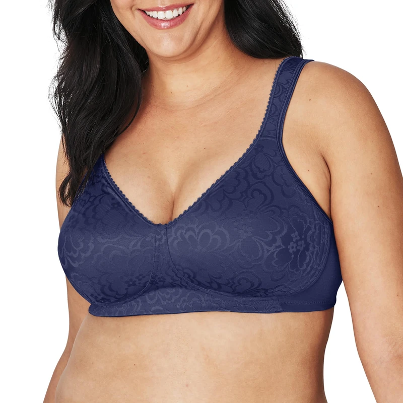 Playtex Womens 18-Hour Ultimate Lift Wireless Full-Coverage Bra, Single or 2-Pack, Blue Velvet, 42C