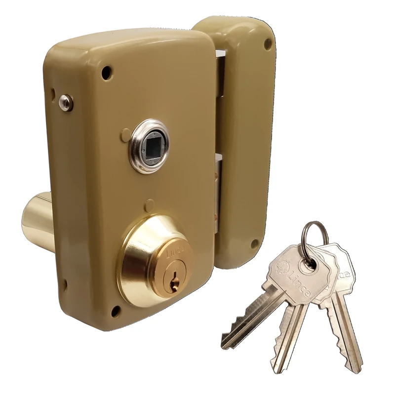Lince Overlay Lock 5056BHE70D I Narrow Traditional Lock with Serreta Key I Gold Finish I Tube Cylinder Defense Swivel