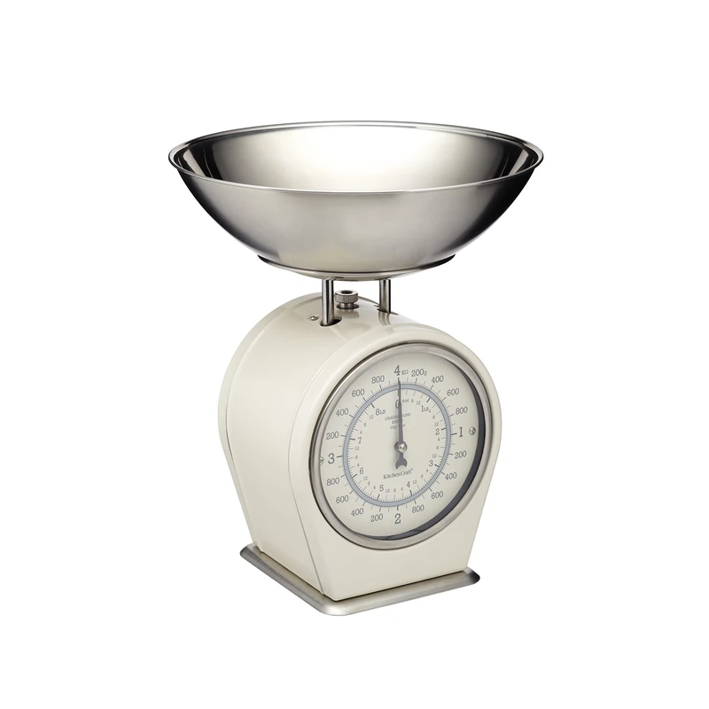 KitchenCraft Living Nostalgia Mechanical Kitchen Scales, Vintage Inspired Traditional Weigh Scales, Accessories for Baking and Cooking, 4 kg (8 lbs) - Antique Cream