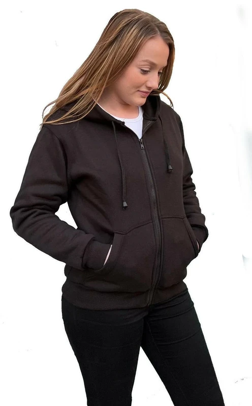 Bikers Gear The CrossFire Black Ladies Full Kevlar Hoodie Jacket CE Protection, Black, 8