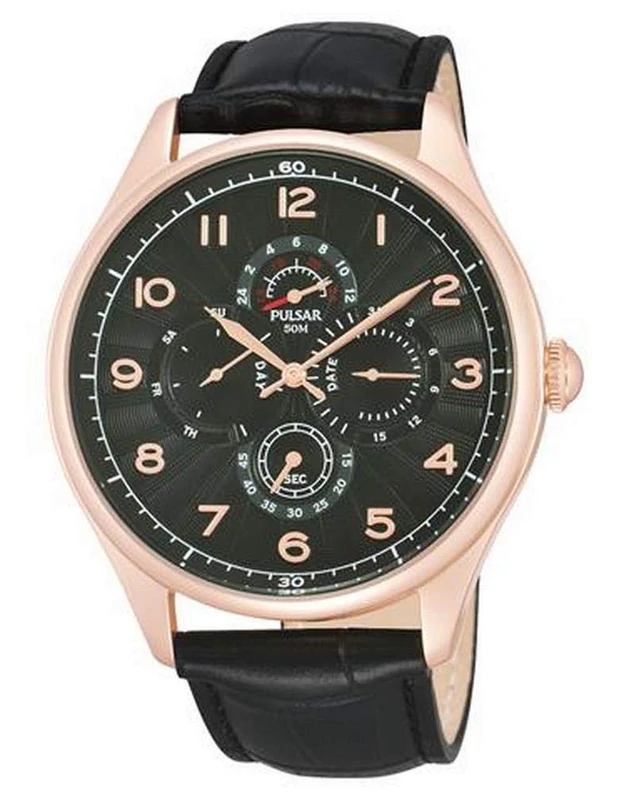 Pulsar PW9002 Stainless Steel Case Black Leather Mineral Men's Watch