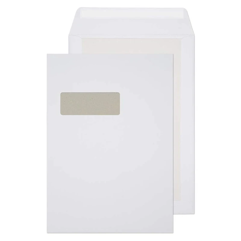 Blake Purely Packaging C4 324 x 229 mm Board Back Pocket Peel & Seal Envelopes Window (12901) White - Pack of 125