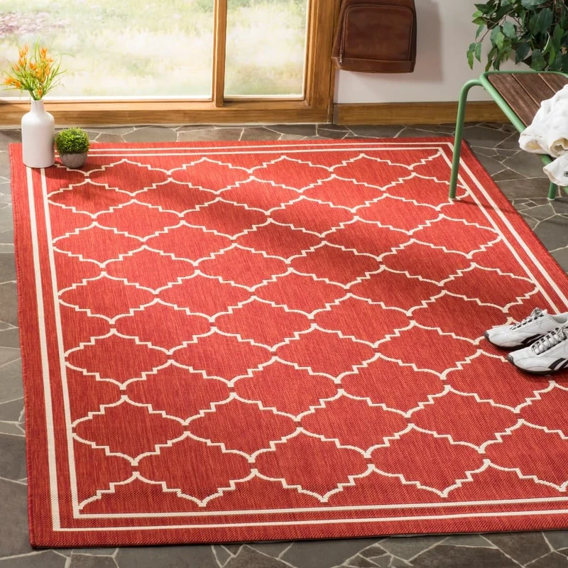 Safavieh Trellis Indoor/Outdoor Woven Rectangle Area Rug, Courtyard Collection, CY6889, in Red / Beige, 122 X 170 cm for Garden, Patio or Any Outdoor Space