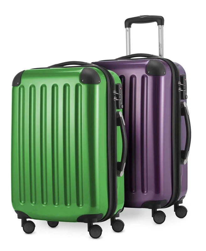 Hauptstadtkoffer® · Two-Piece Hard-Side suitcases Set high Gloss · 2 x Cabin Luggage 45 Liter (55 x 35 x 20 cm) · Combination Lock (Aubergine-Green)