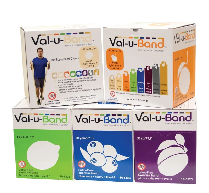 CanDo Val-u-Band Resistance band LATEX-free SET / training band / gymnastics band - SET of 5, 45 m each (very very light - strong) - alternative to dumbbells