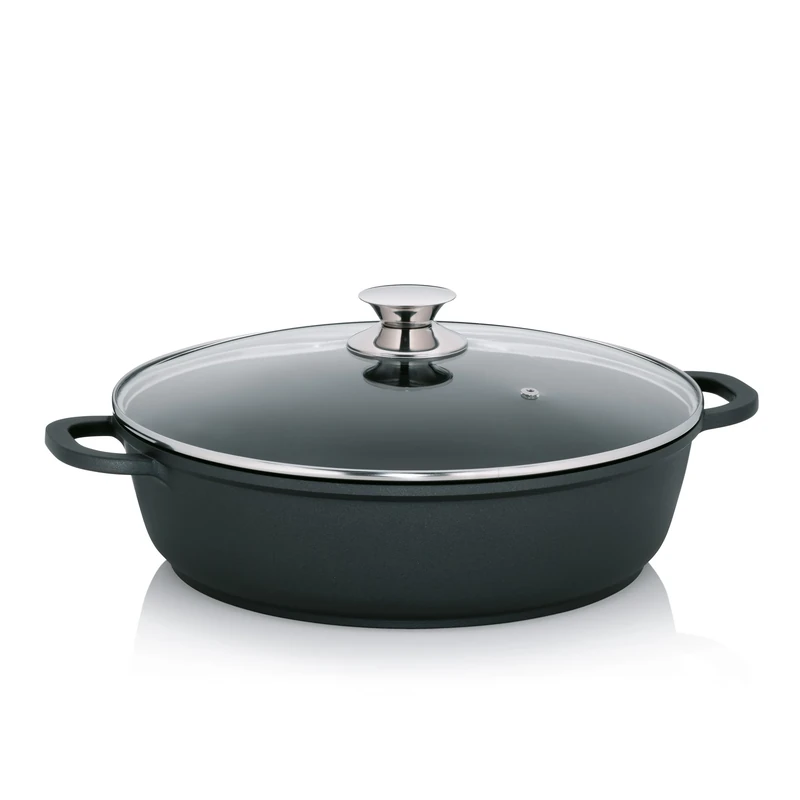 kela cast Aluminium braising pan 32 cm high Rim KERROS, Induction Serving pan Coated with lid, Paella pan