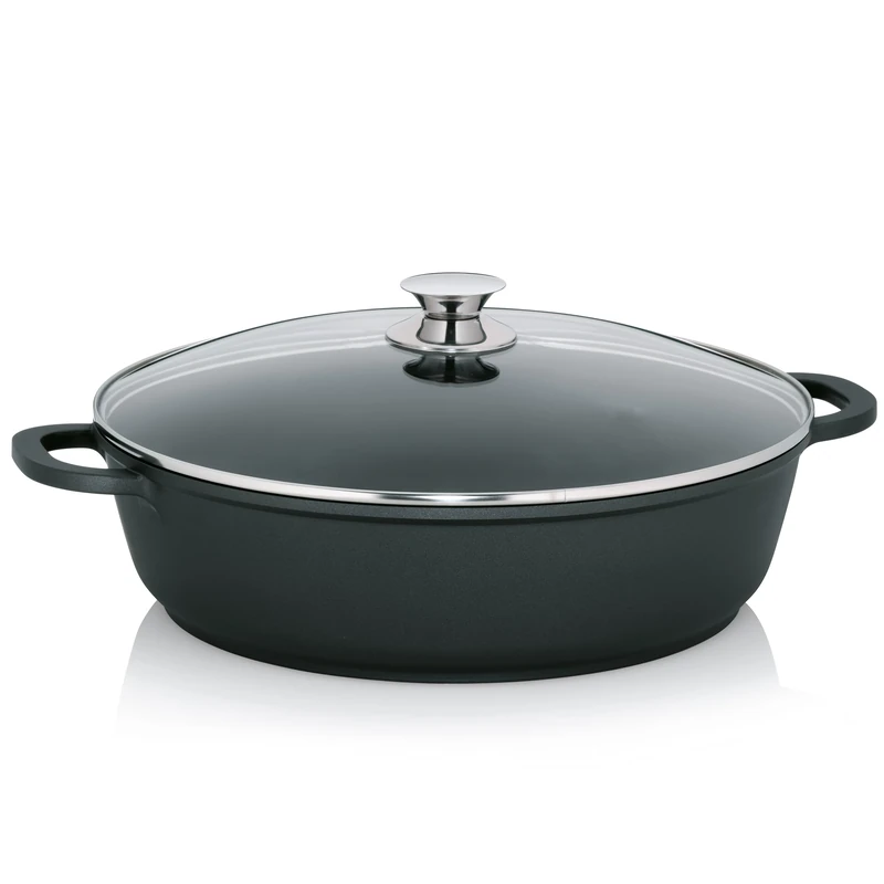 kela Serving pan 36 cm, Induction braising pan with lid KERROS, cast Aluminium Coated, Paella pan with high Rim