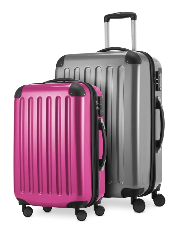 HAUPTSTADTKOFFER® · Two-Piece Hard-Side suitcases Set high Gloss · Cabin Luggage 45 Liter (55 x 35 x 20 cm) + Suitcase 87 Liter (63 x 42 x 28 cm) · TSA Combination Lock (Silver-Pink)