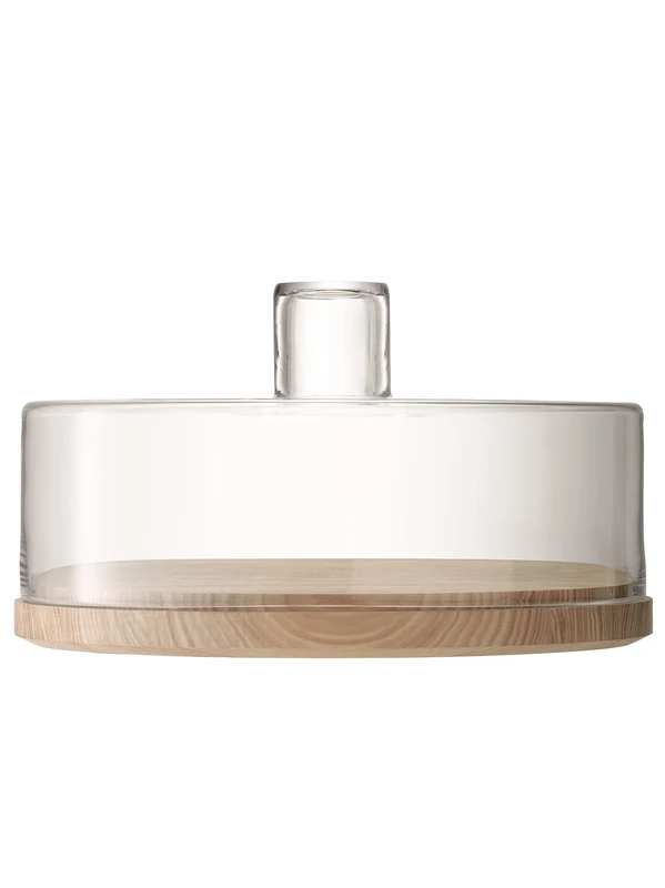 LSA International Lotta Cheese/Pastries Dome Clear & Ash Base Ø32cm| 1 Unit | Mouthblown & Handmade Glass | Hand Planed Wood | LW08